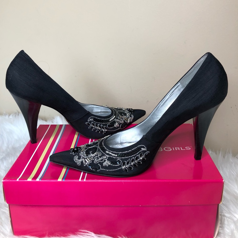 BCBG Mirk Black Silk Embellished Pump